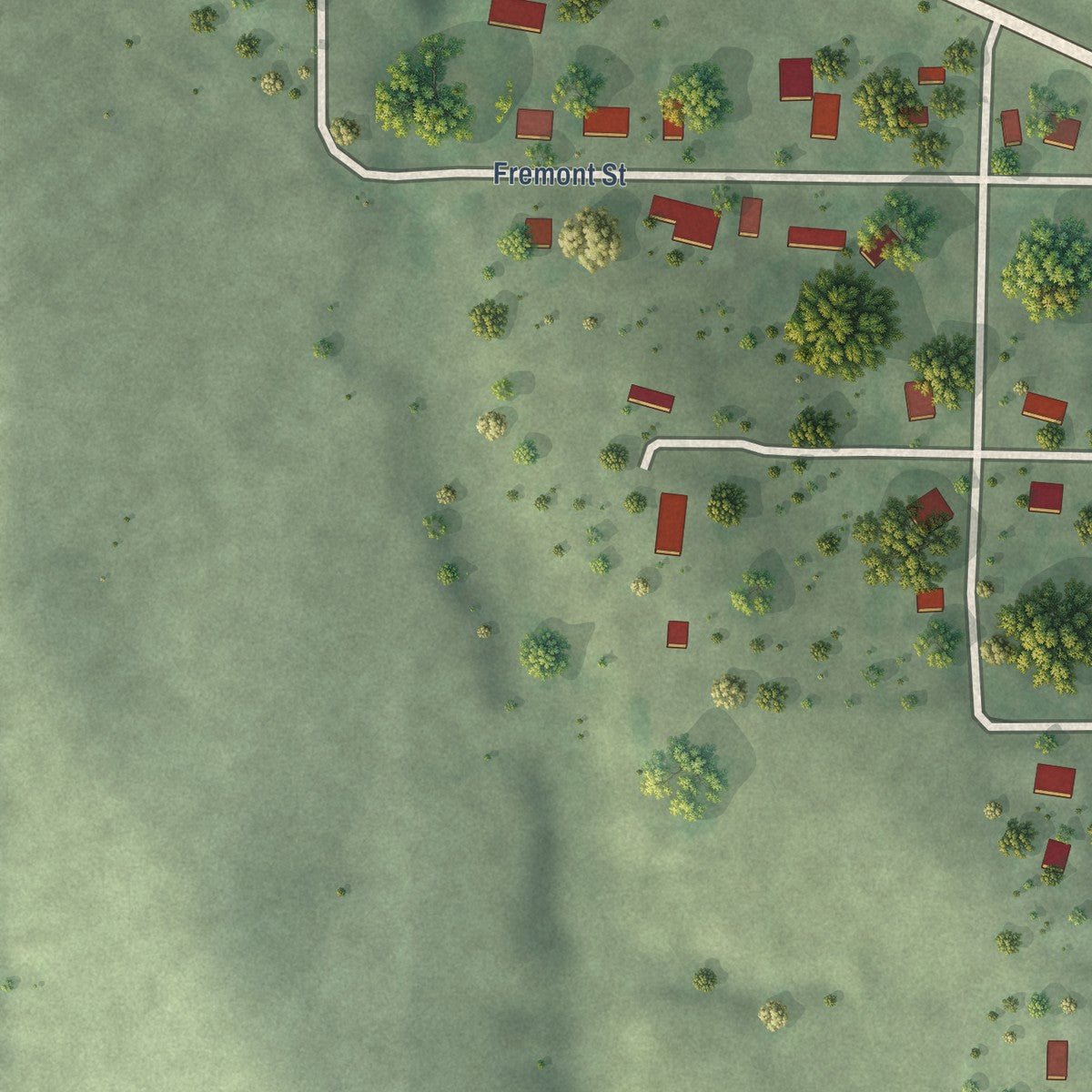 Second close-up of the map of Mason City, Nebraska print showing more streets and buildings