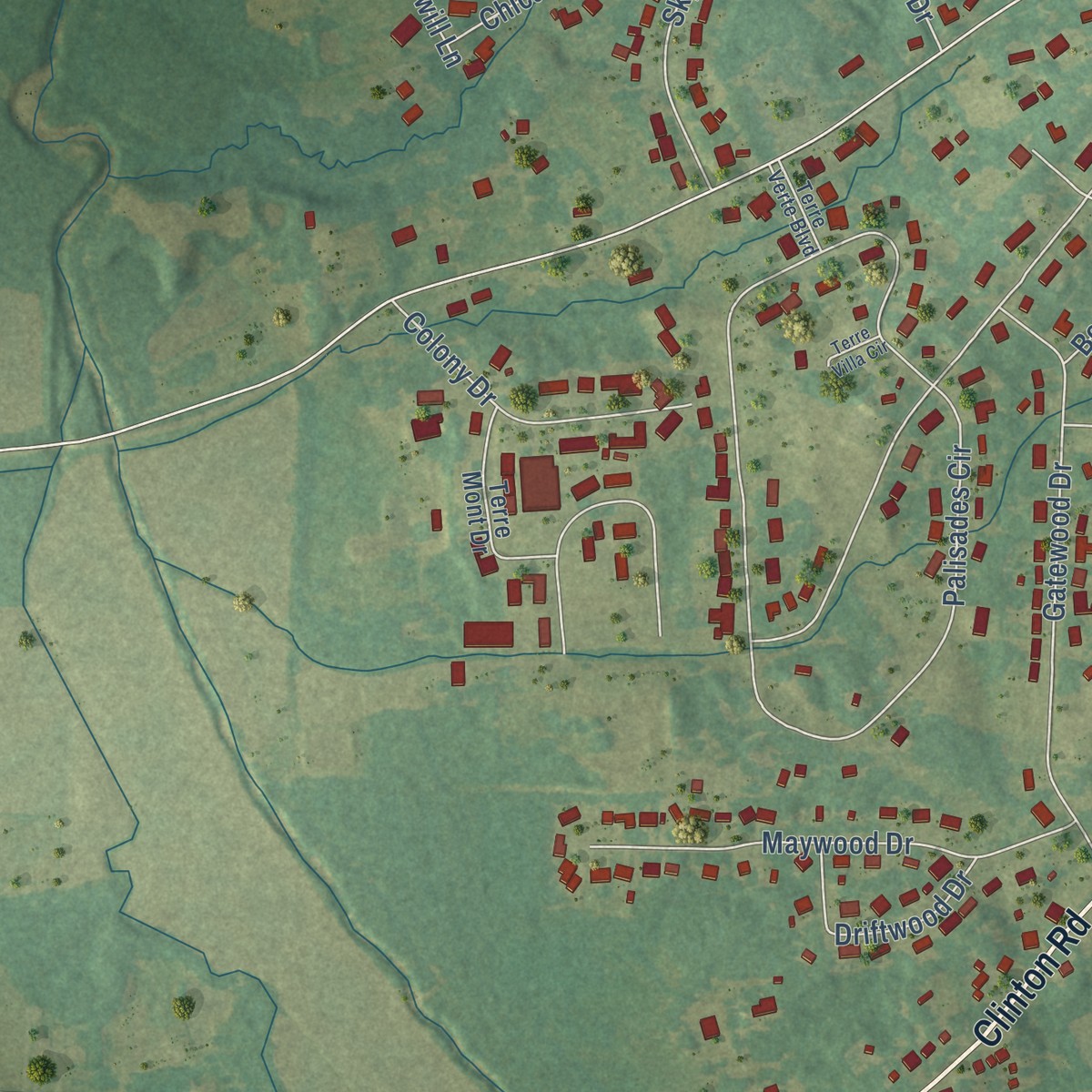 Second close-up of the map of Massac, Kentucky print showing more streets and buildings