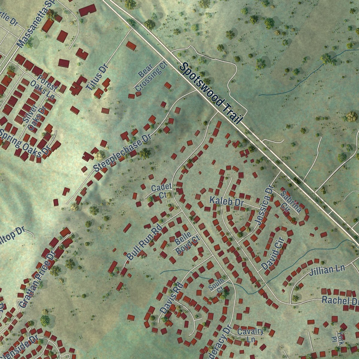Second close-up of the map of Massanetta Springs, Virginia print showing more streets and buildings