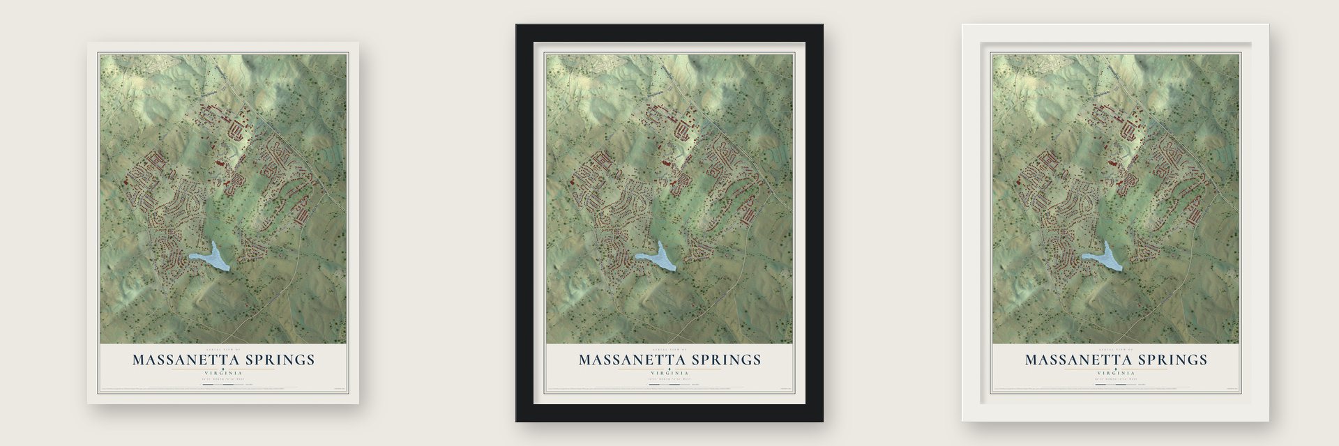 Massanetta Springs, Virginia map unframed, in a black wood frame and in a white wood frame