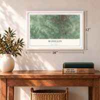 Massillon, Ohio map, 12 x 18 inch print in a white frame in an entryway