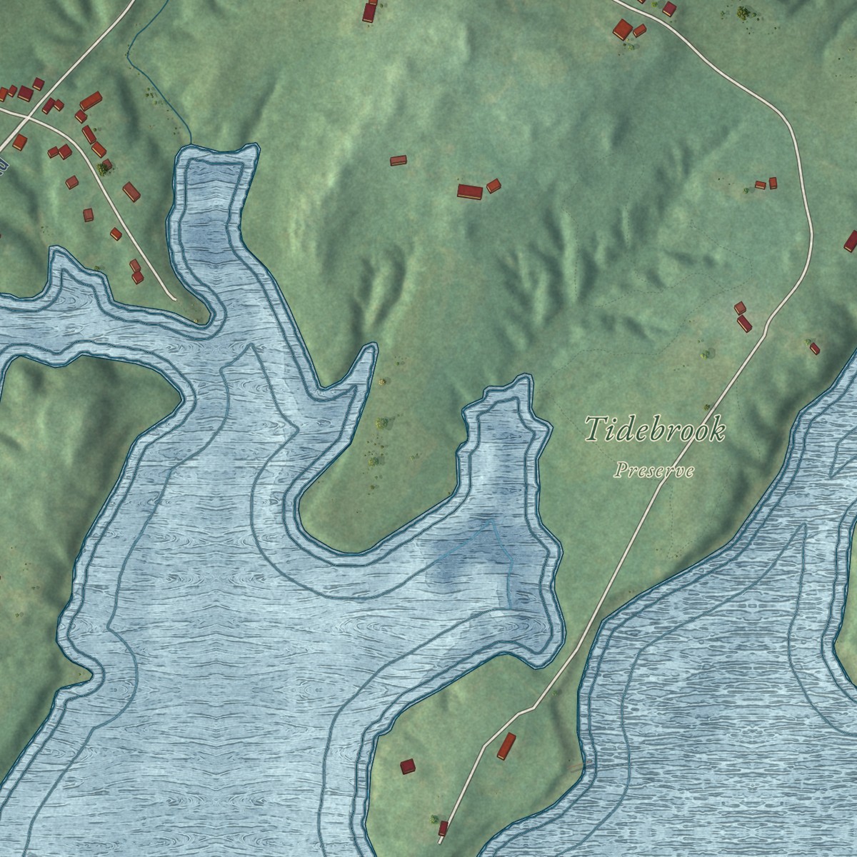 Second close-up of the map of Mast Landing, Maine print showing more streets and buildings