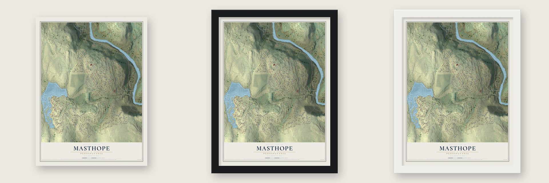 Masthope, Pennsylvania map unframed, in a black wood frame and in a white wood frame