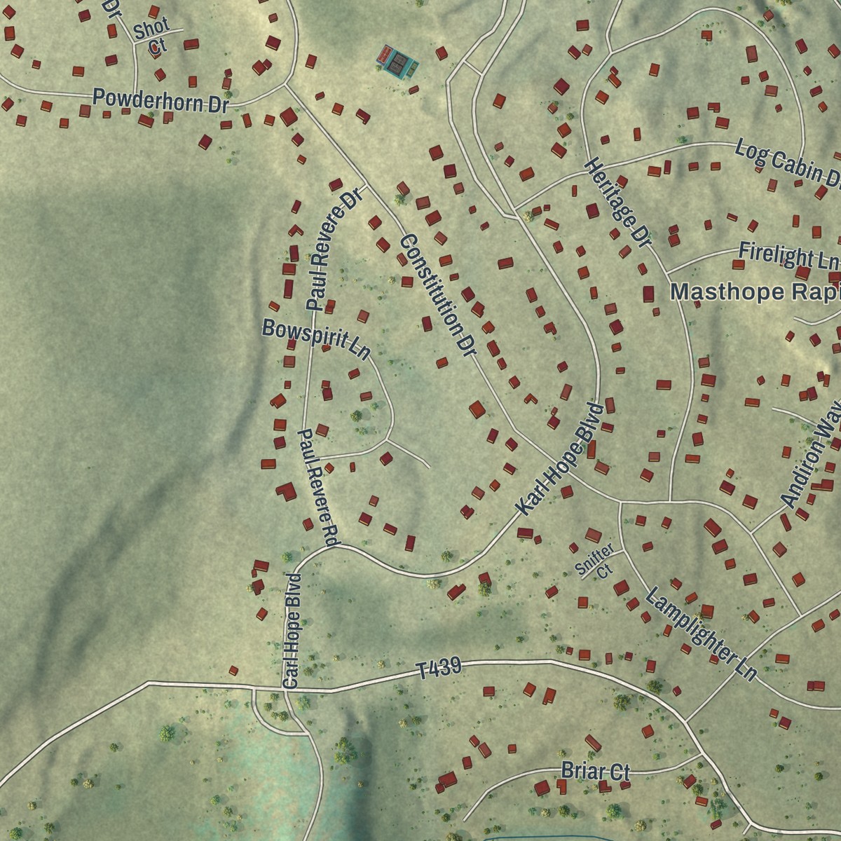 Second close-up of the map of Masthope, Pennsylvania print showing more streets and buildings