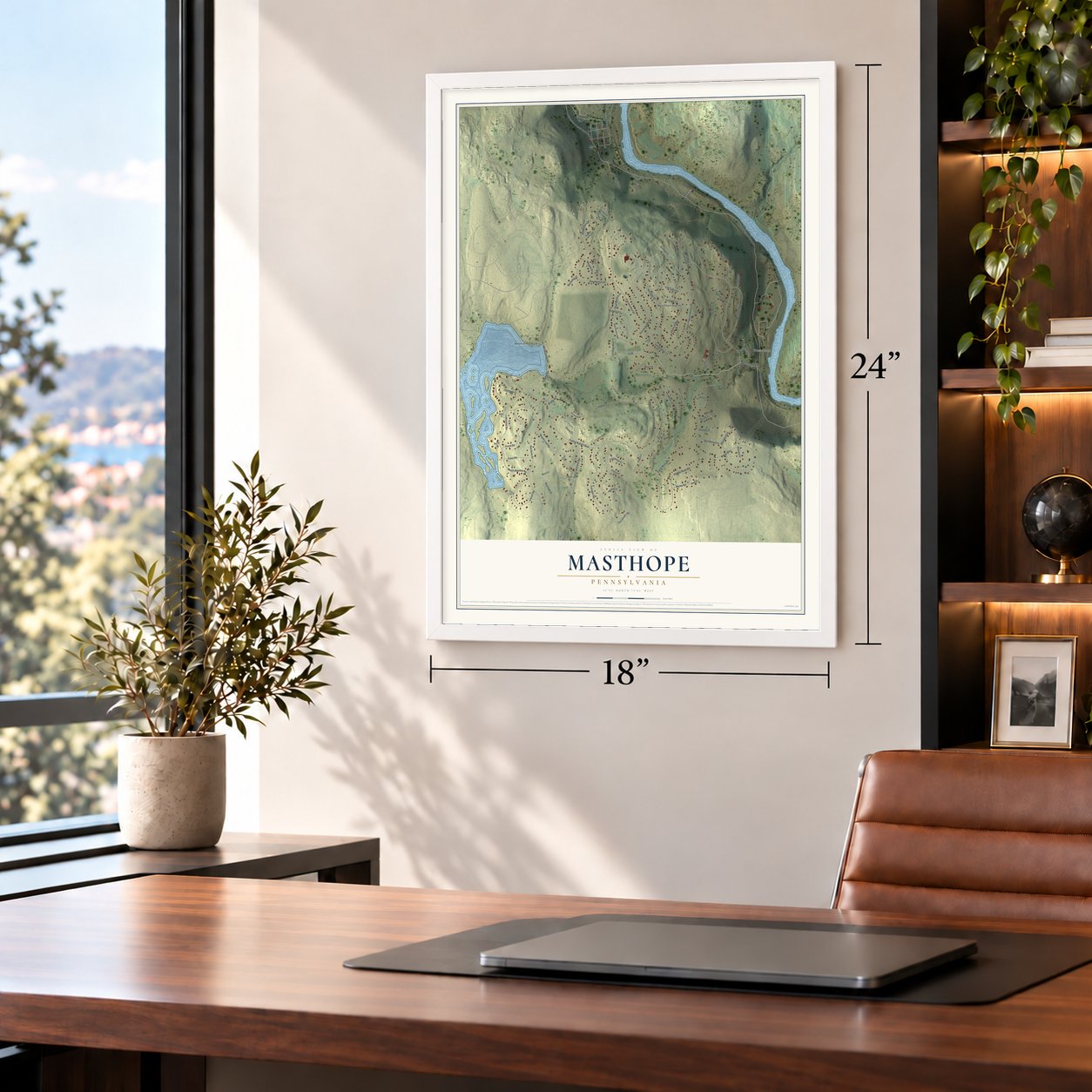Masthope, Pennsylvania map, 18 x 24 inch print in a white frame in a home office