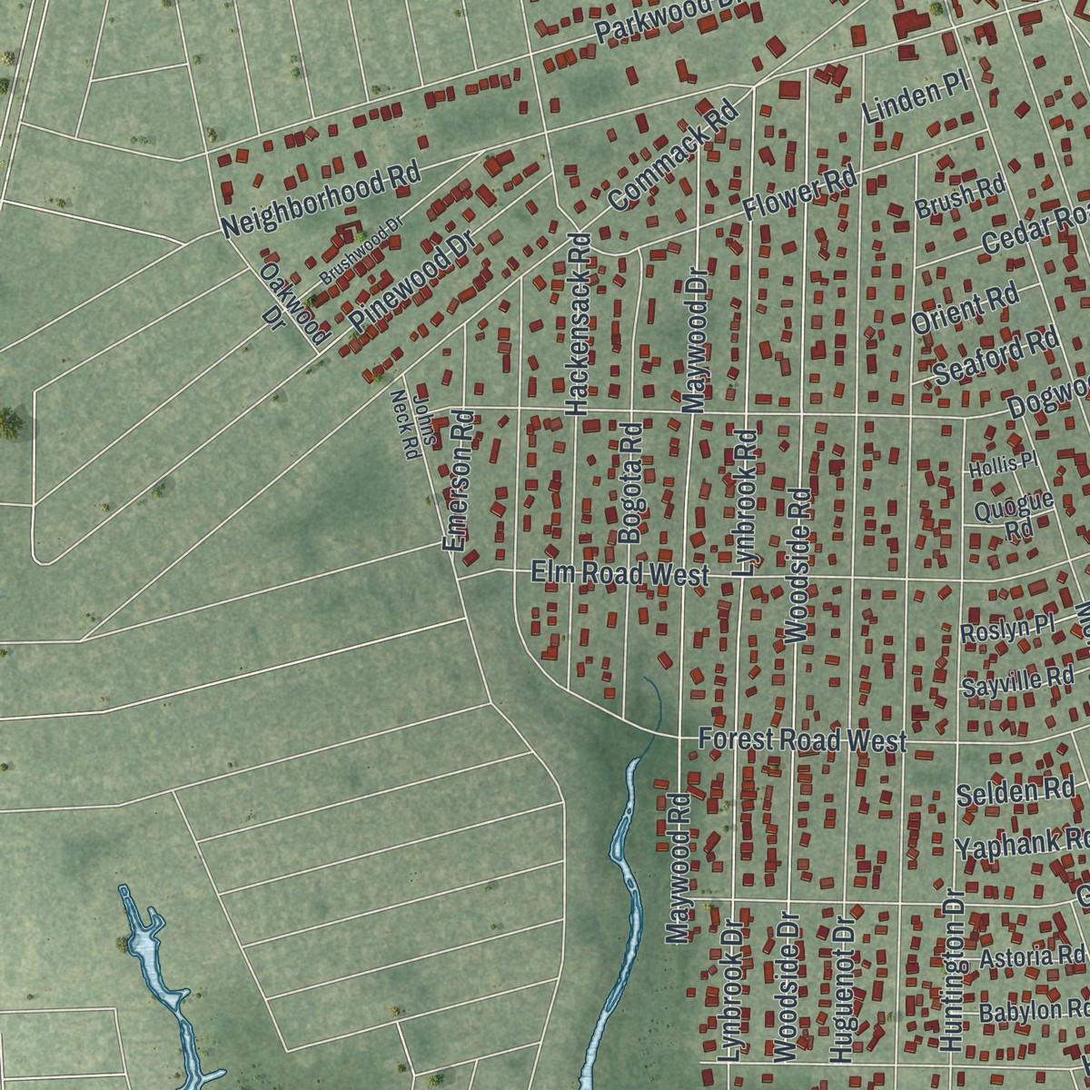 Second close-up of the map of Mastic Beach, New York print showing more streets and buildings