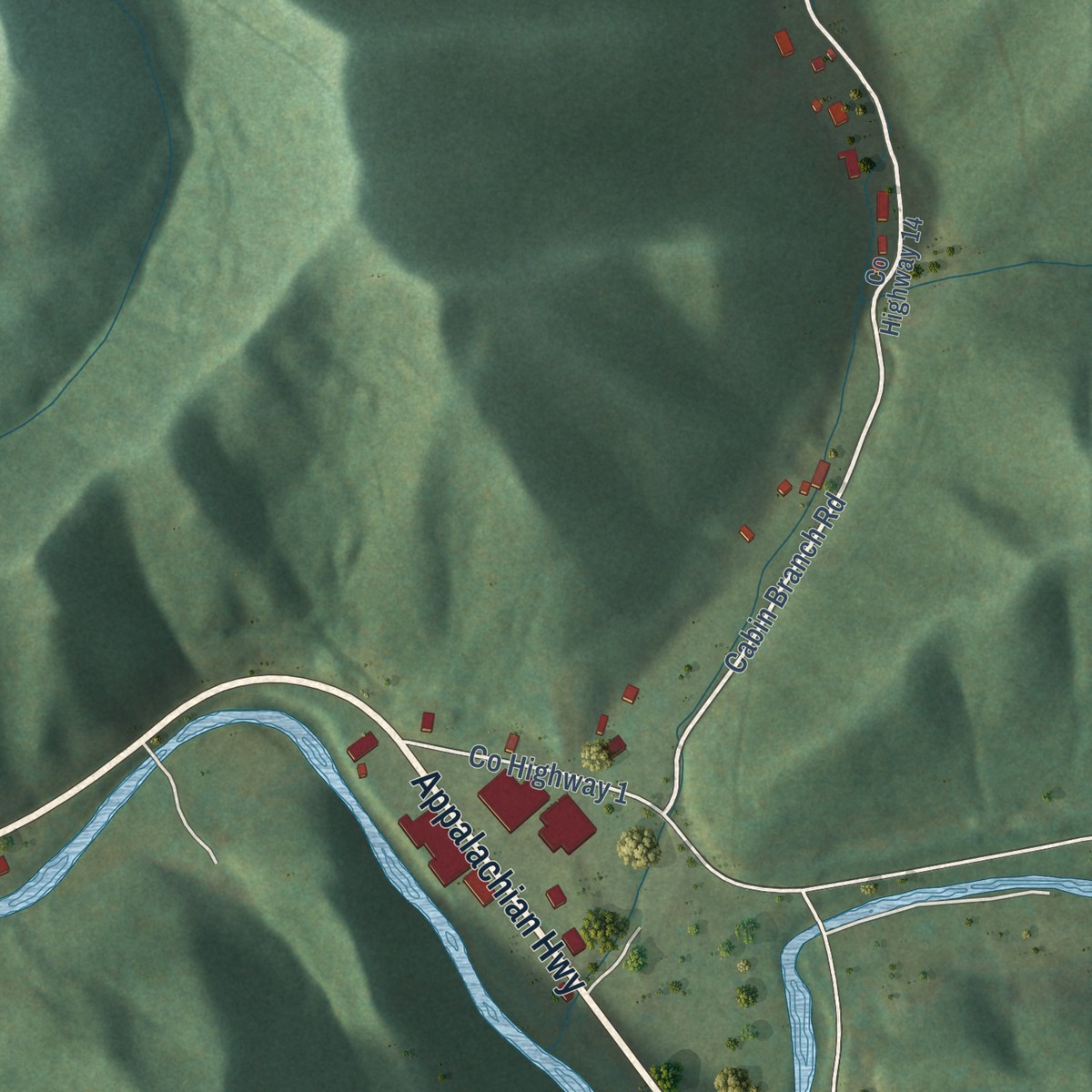 Second close-up of the map of Matheny, West Virginia print showing more streets and buildings