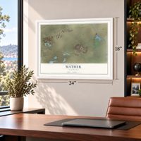 Mather, California map, 18 x 24 inch print in a white frame in a home office