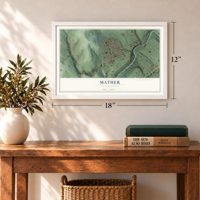 Mather, Pennsylvania map, 12 x 18 inch print in a white frame in an entryway