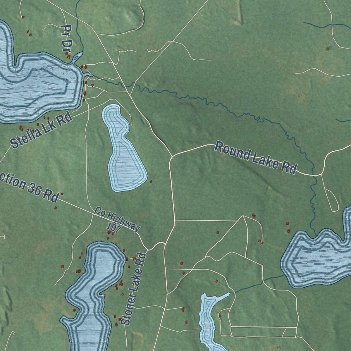 Second close-up of the map of Mathias, Michigan print showing more streets and buildings