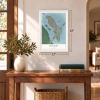 Matlacha, Florida map, 12 x 18 inch print in a white frame in an entryway