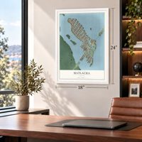 Matlacha, Florida map, 18 x 24 inch print in a white frame in a home office