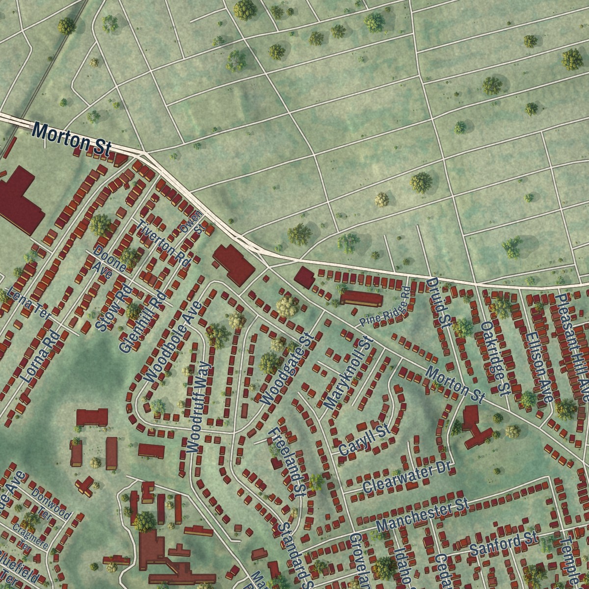 Second close-up of the map of Mattapan, Massachusetts print showing more streets and buildings