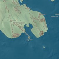 Close-up of the map of Mattapoisett, Massachusetts print showing terrain and local geography