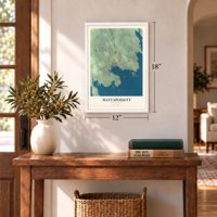 Mattapoisett, Massachusetts map, 12 x 18 inch print in a white frame in an entryway