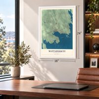 Mattapoisett, Massachusetts map, 18 x 24 inch print in a white frame in a home office