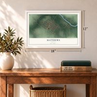 Matthews, Indiana map, 12 x 18 inch print in a white frame in an entryway