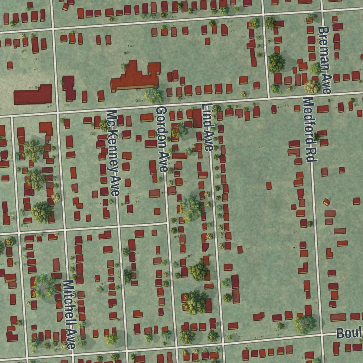 Second close-up of the map of Mattydale, New York print showing more streets and buildings
