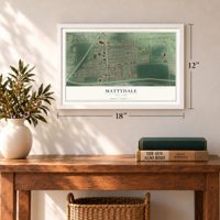 Mattydale, New York map, 12 x 18 inch print in a white frame in an entryway