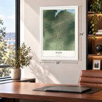 Maud, Texas map, 18 x 24 inch print in a white frame in a home office