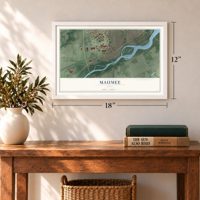 Maumee, Ohio map, 12 x 18 inch print in a white frame in an entryway