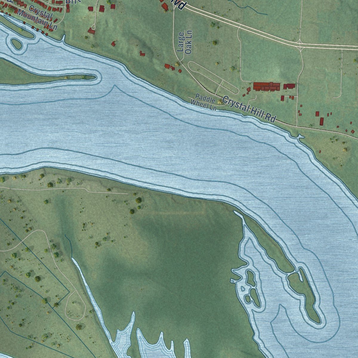 Second close-up of the map of Maumelle, Arkansas print showing more streets and buildings