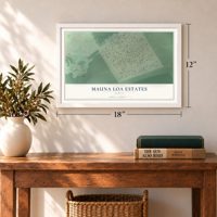 Mauna Loa Estates, Hawaii map, 12 x 18 inch print in a white frame in an entryway