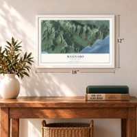 Maunabo, Puerto Rico map, 12 x 18 inch print in a white frame in an entryway