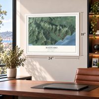 Maunabo, Puerto Rico map, 18 x 24 inch print in a white frame in a home office