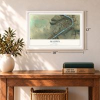 Maupin, Oregon map, 12 x 18 inch print in a white frame in an entryway
