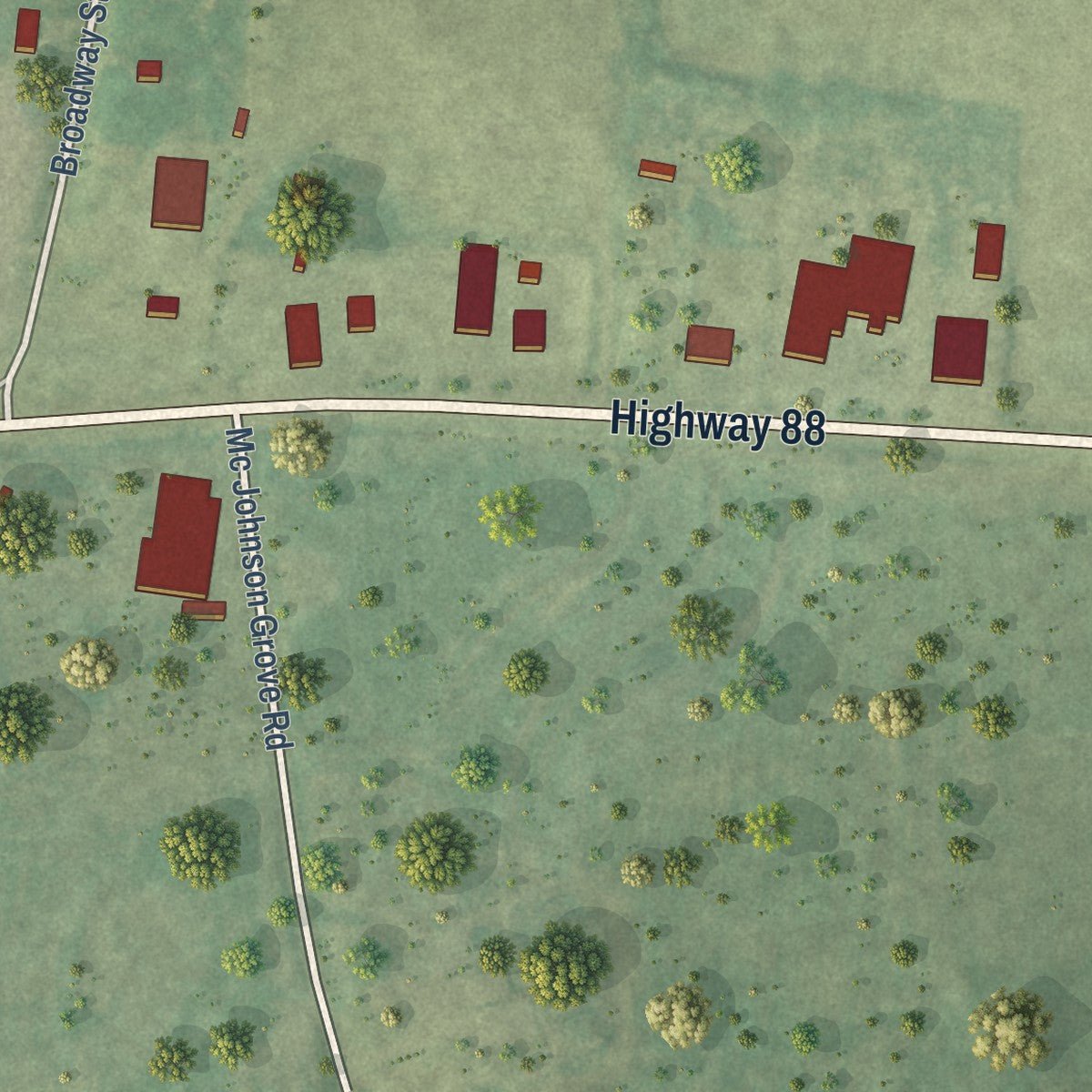 Second close-up of the map of Maury City, Tennessee print showing more streets and buildings