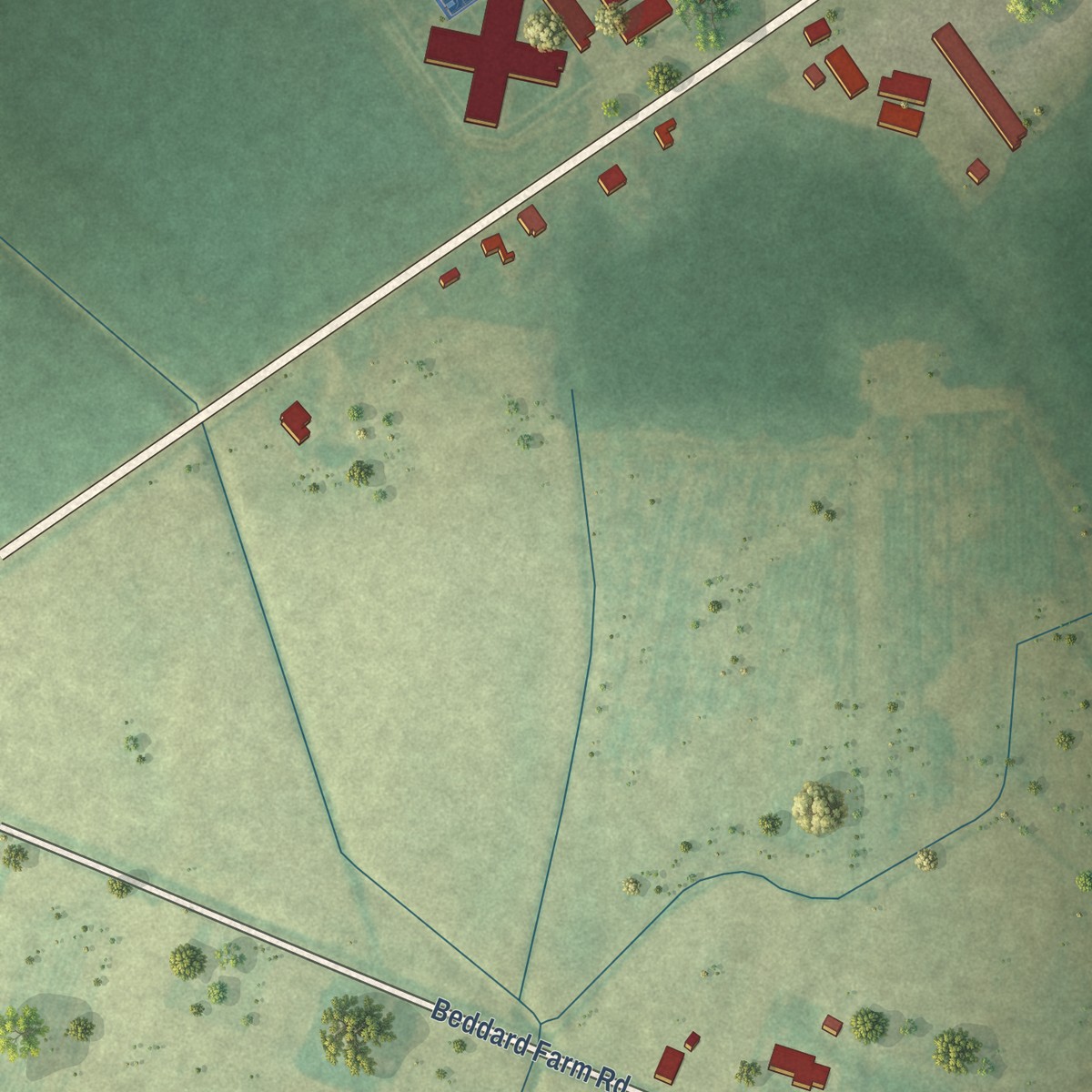 Second close-up of the map of Maury, North Carolina print showing more streets and buildings