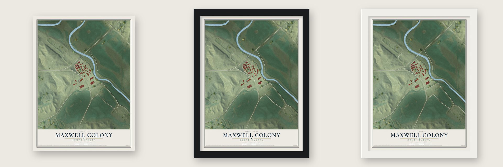 Maxwell Colony, South Dakota map unframed, in a black wood frame and in a white wood frame