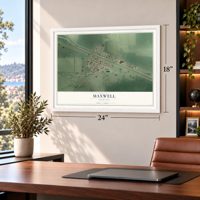 Maxwell, Nebraska map, 18 x 24 inch print in a white frame in a home office
