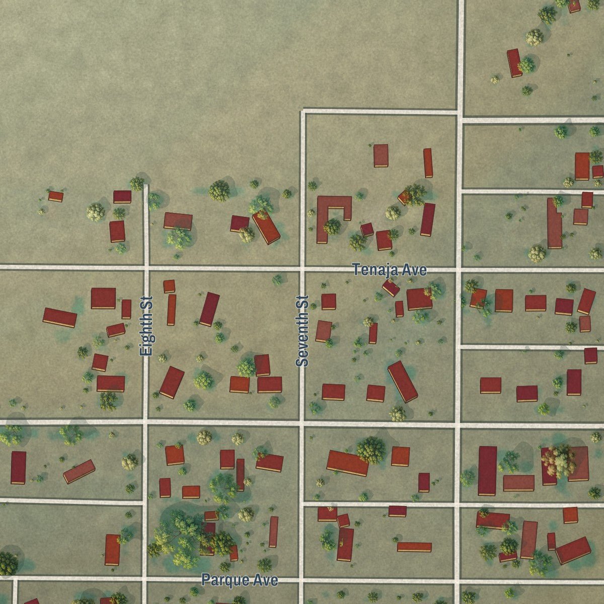 Second close-up of the map of Maxwell, New Mexico print showing more streets and buildings