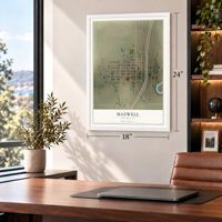 Maxwell, New Mexico map, 18 x 24 inch print in a white frame in a home office
