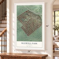 Maxwell Park, California map, 24 x 36 inch print in a white frame by a staircase