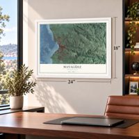 Mayagüez, Puerto Rico map, 18 x 24 inch print in a white frame in a home office