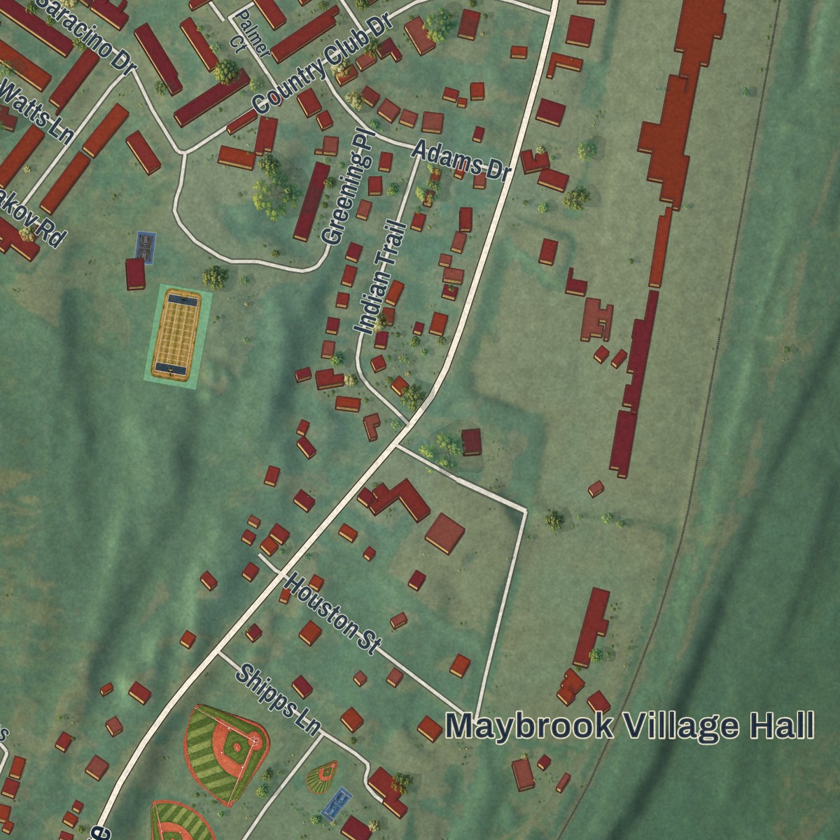 Second close-up of the map of Maybrook, New York print showing more streets and buildings