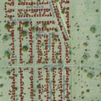 Second close-up of the map of Mayflower Village, California print showing more streets and buildings