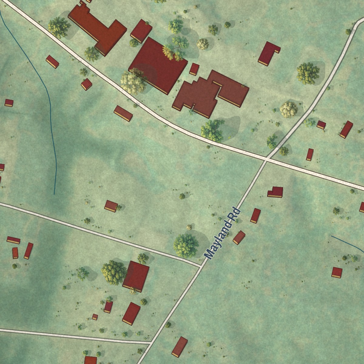 Second close-up of the map of Mayland, Tennessee print showing more streets and buildings