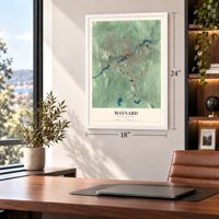 Maynard, Massachusetts map, 18 x 24 inch print in a white frame in a home office