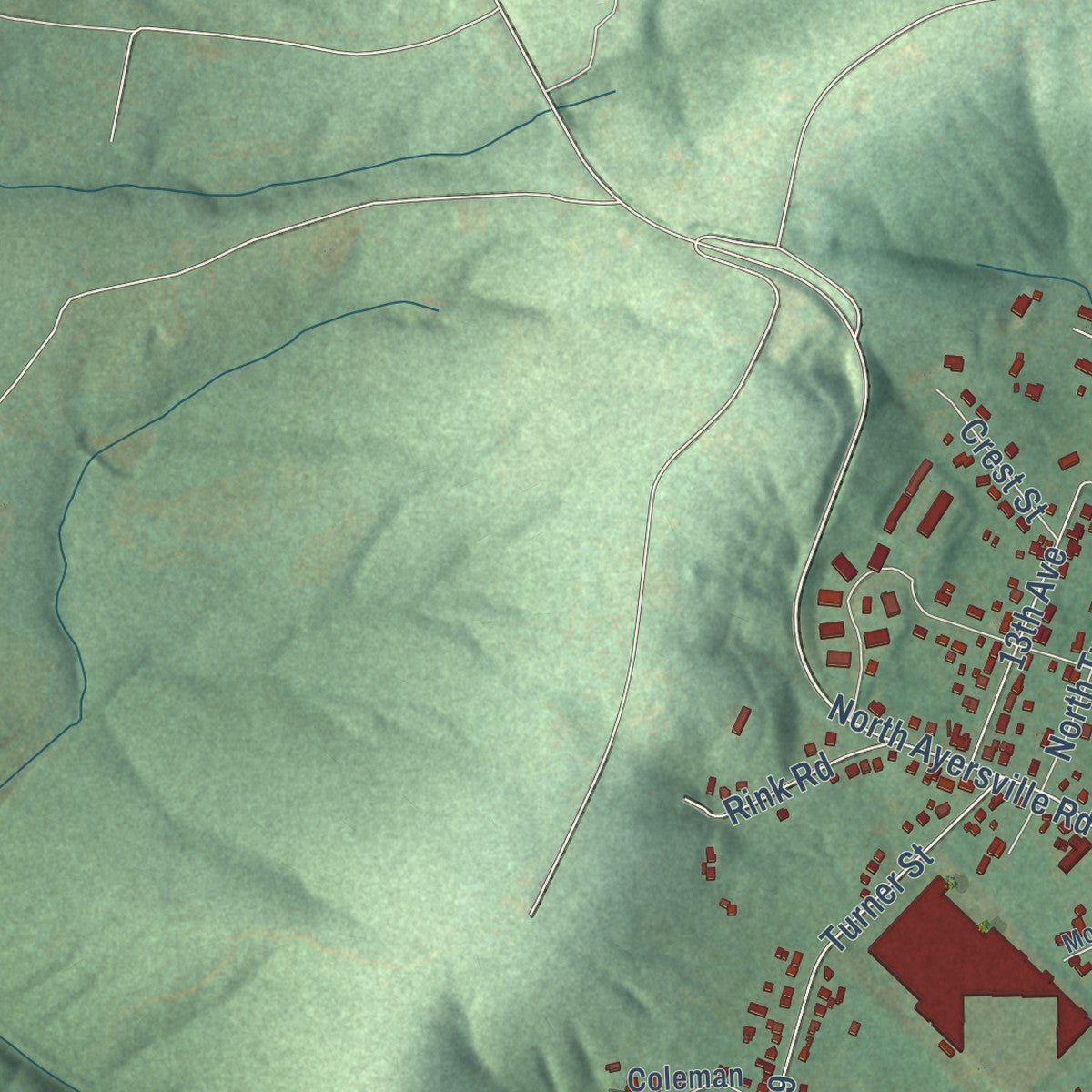 Second close-up of the map of Mayodan, North Carolina print showing more streets and buildings