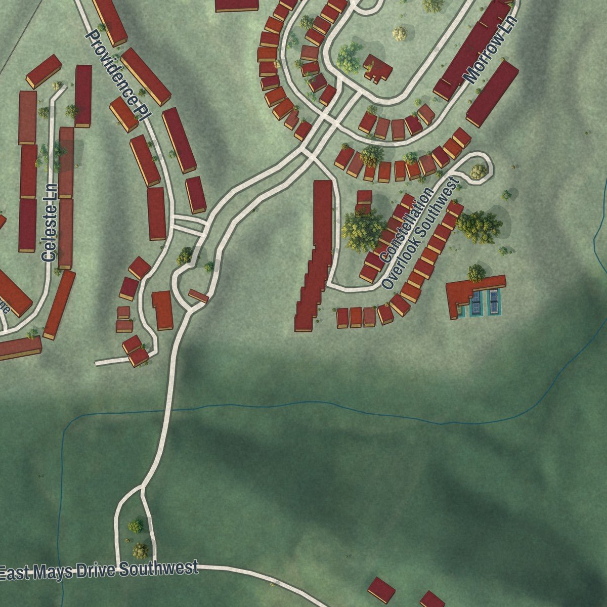 Second close-up of the map of Mays, Georgia print showing more streets and buildings