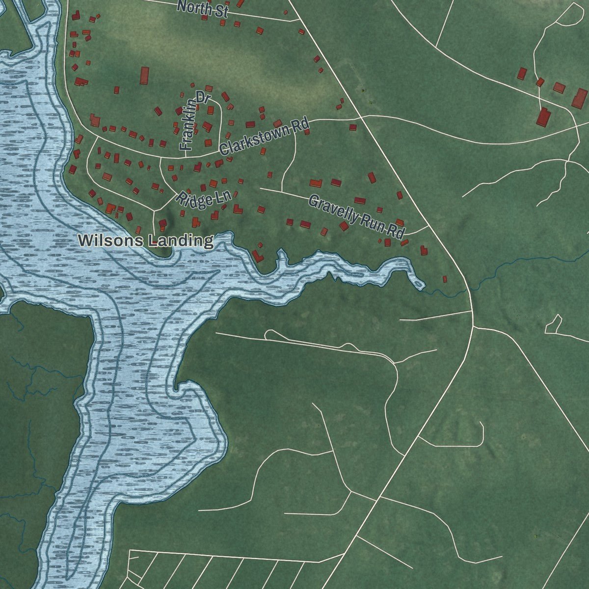 Second close-up of the map of Mays Landing, New Jersey print showing more streets and buildings
