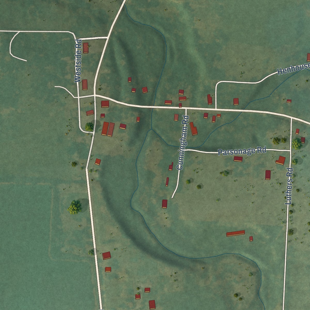 Second close-up of the map of Maysville, Arkansas print showing more streets and buildings
