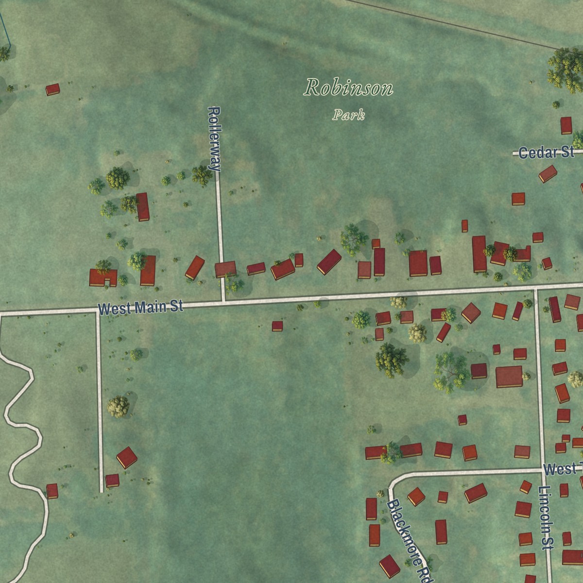 Second close-up of the map of Mayville, Michigan print showing more streets and buildings