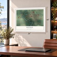 Mayville, North Dakota map, 18 x 24 inch print in a white frame in a home office