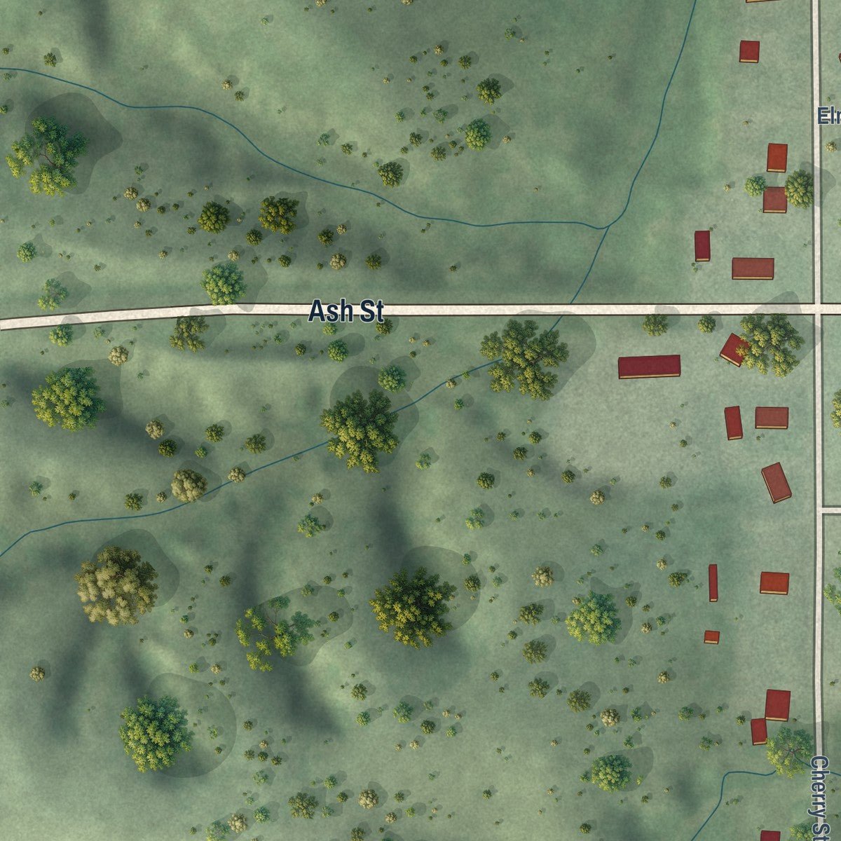 Second close-up of the map of Maywood, Nebraska print showing more streets and buildings