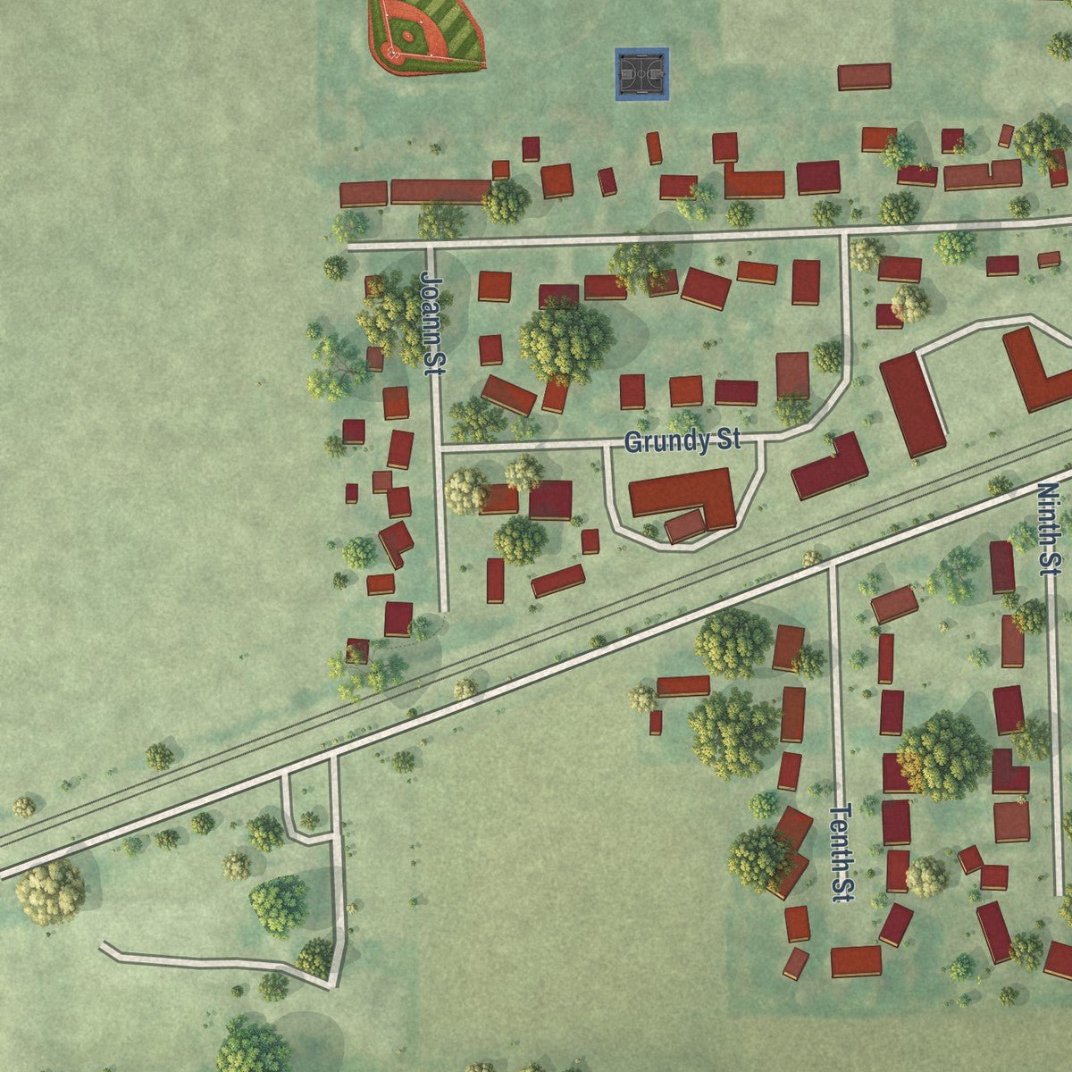 Second close-up of the map of Mazon, Illinois print showing more streets and buildings